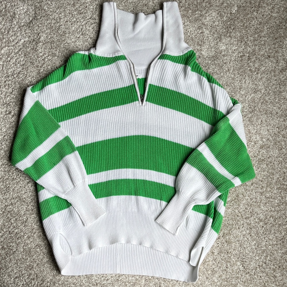 Aerie Women’s Green and White Striped Sweater